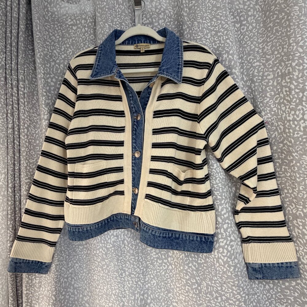 Democracy Striped Mixed Media Jacket - Size XL - Picture 3 of 10